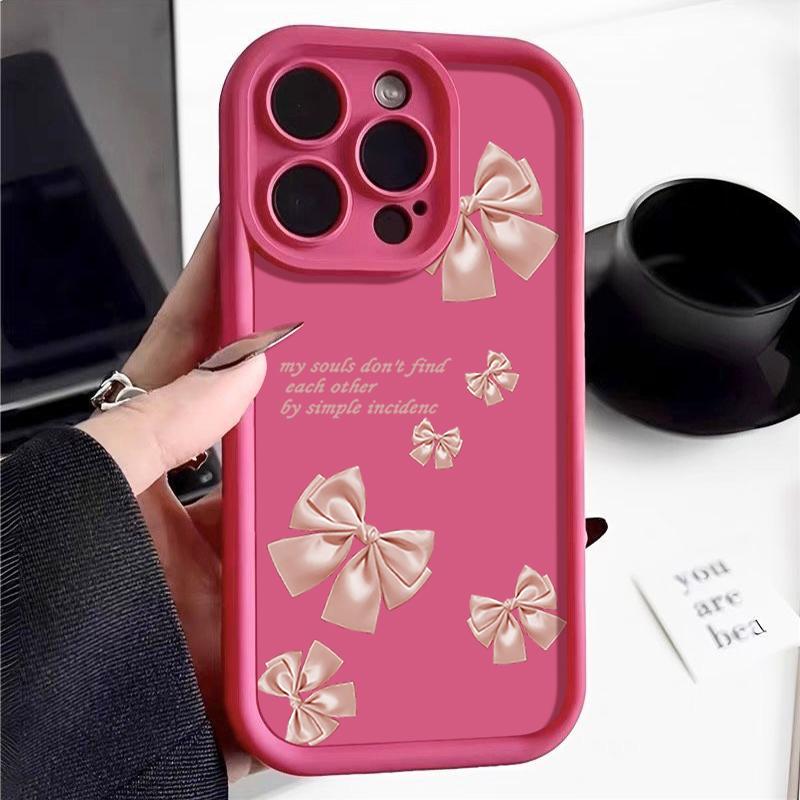 Pink Bowknot Pattern TPU Soft Matte Phone Case For iPhone 16 Pro Max 15 Pro 14 13 12 11 XR XS Shockproof Lens Protection Bumper Cover