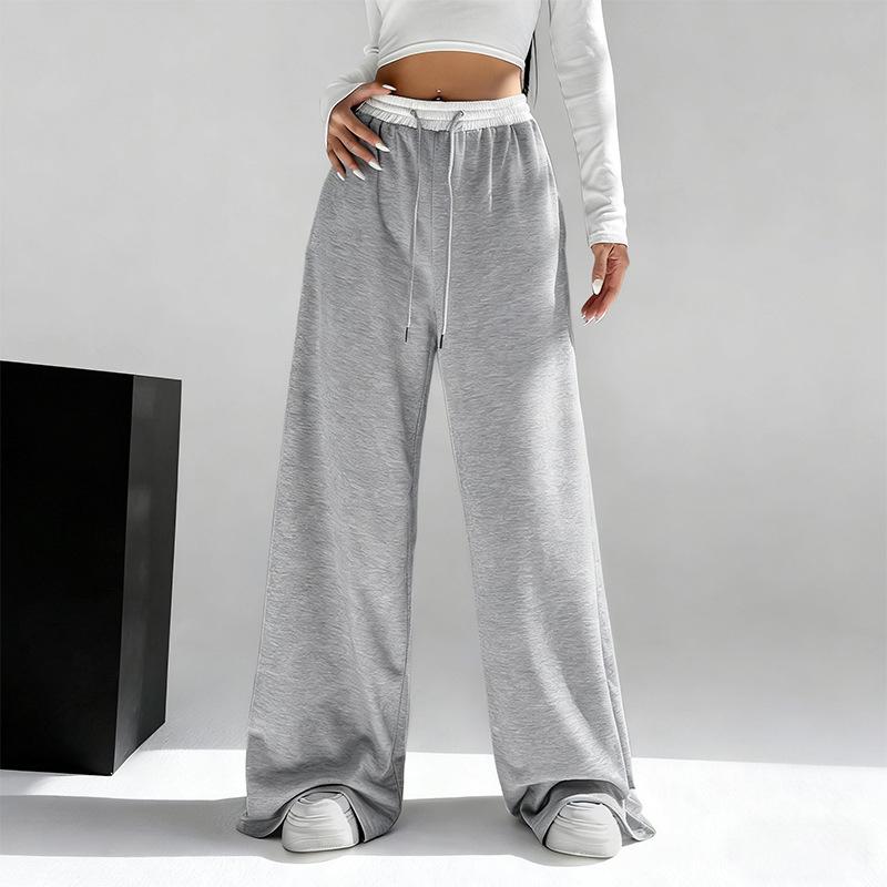 

Women s Gray Drawstring Wide-Leg Sweatpants: Autumn-Winter Flare Yoga Pants. Large