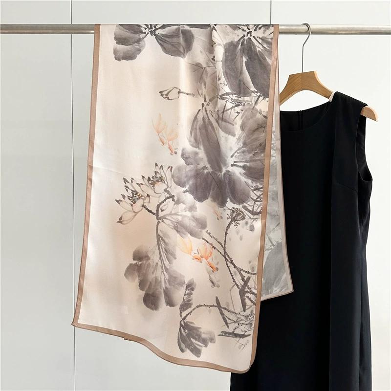Graceful 100% Pure Silk Scarf Women Elegant Mulberry Silk Floral Neckerchief Scarves Shawls