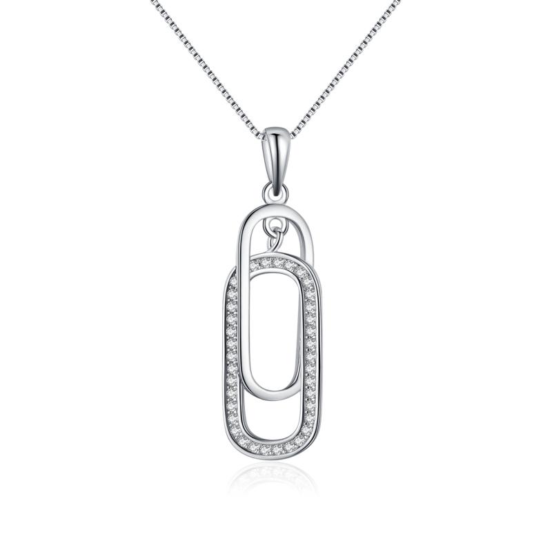 

Ailmay Sterling Silver Fashion Rectangle Sparkling Pendant Necklace for Women Statement Jewelry Gift