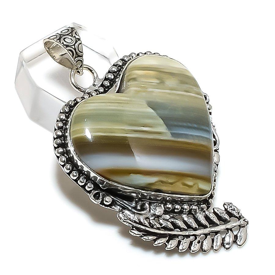 Botswana Agate Gemstone 925 Steling Silver Jewelry Pendant 2.25" g0y74