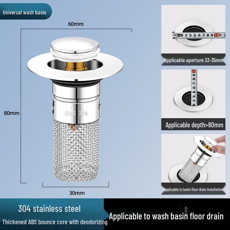 Stainless Steel Pop-up Sink Stopper & Anti-odor Drain Filter