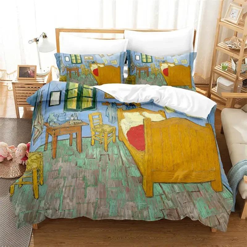 Starry Night Van Gogh Duvet Cover Set Queen Size,Oil Painting Famous Modern Classic Sky Star Art,Decorative 3D Bedding Set Tool