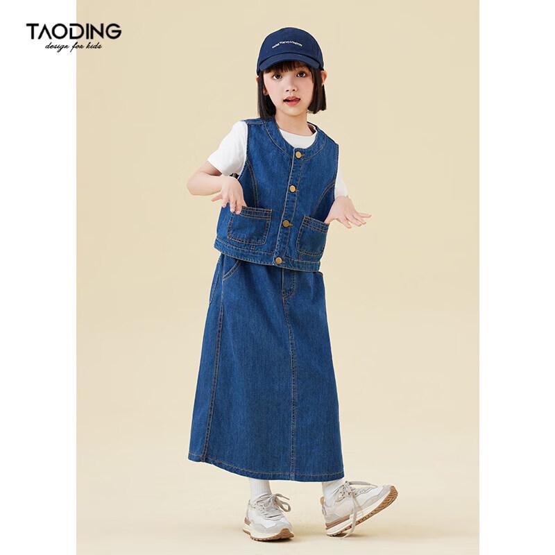 

Джинсовый трехпредметный комплект без рукавов для девочек 120