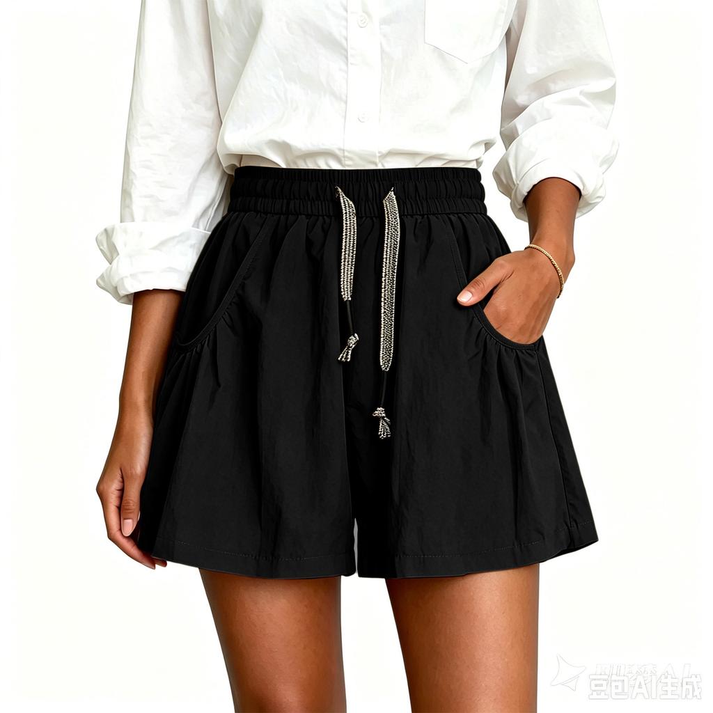 Women Summer Loose Fit Lightweight Casual Shorts with Pockets Elastic Waistband Drawstring Adjustable Relaxed Fit Bottoms