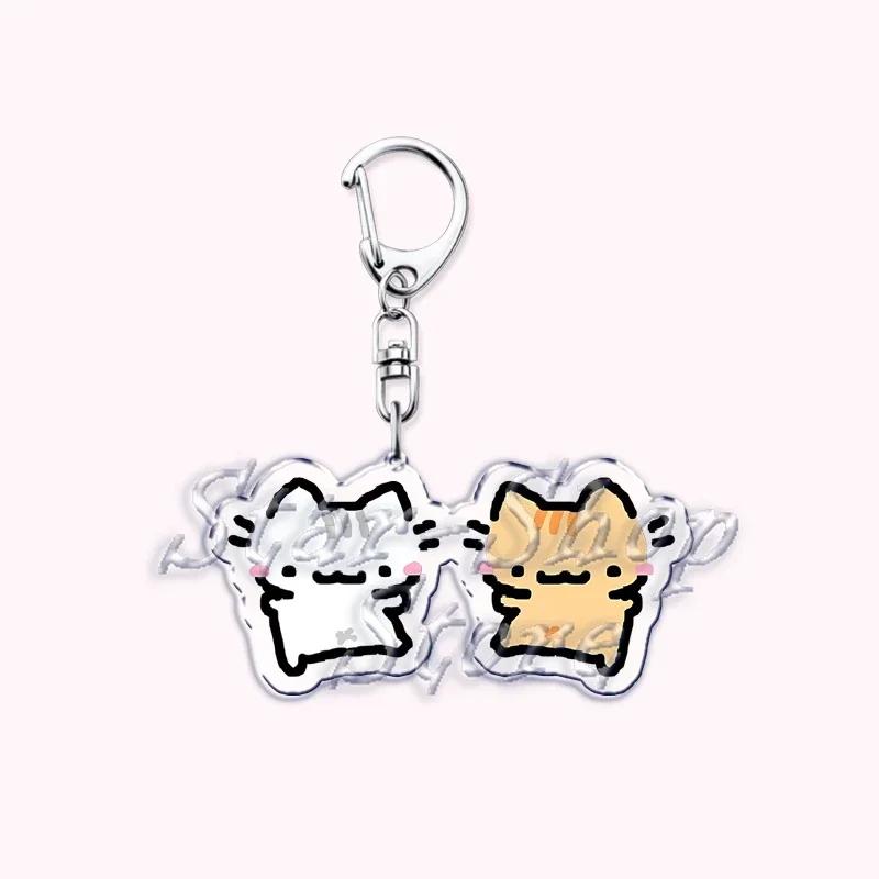 Kawaii Little Cat with Flower Keychains Strawberry Kitten Keyring for Accessories Bag Key Chain Ring Jewelry Fans Friends Gifts