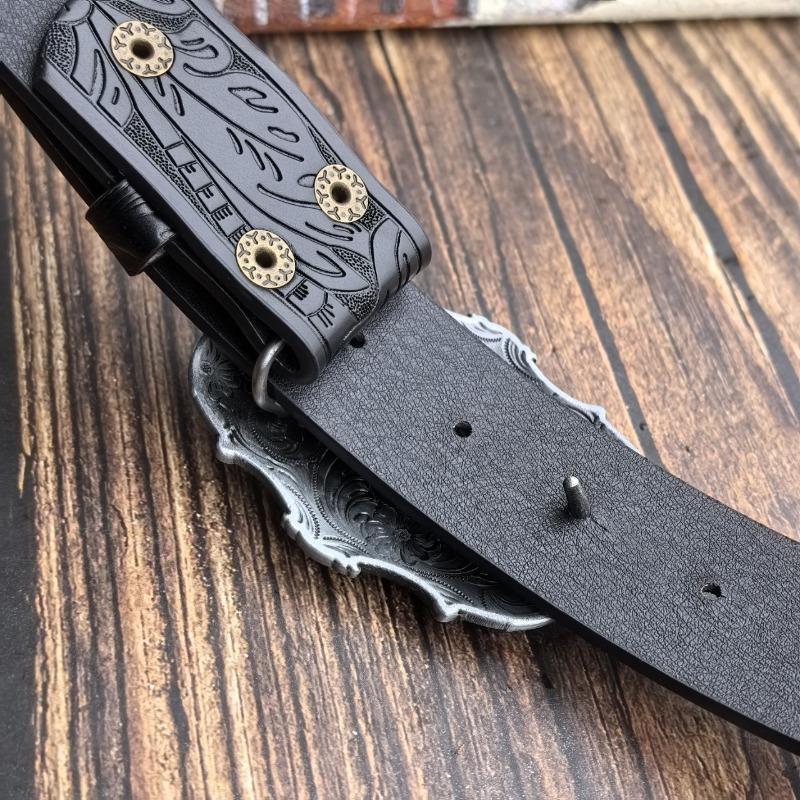Western Cowboy Retro Bull Head Men's Belt - Embossed American Style Trendy Jeans Belt