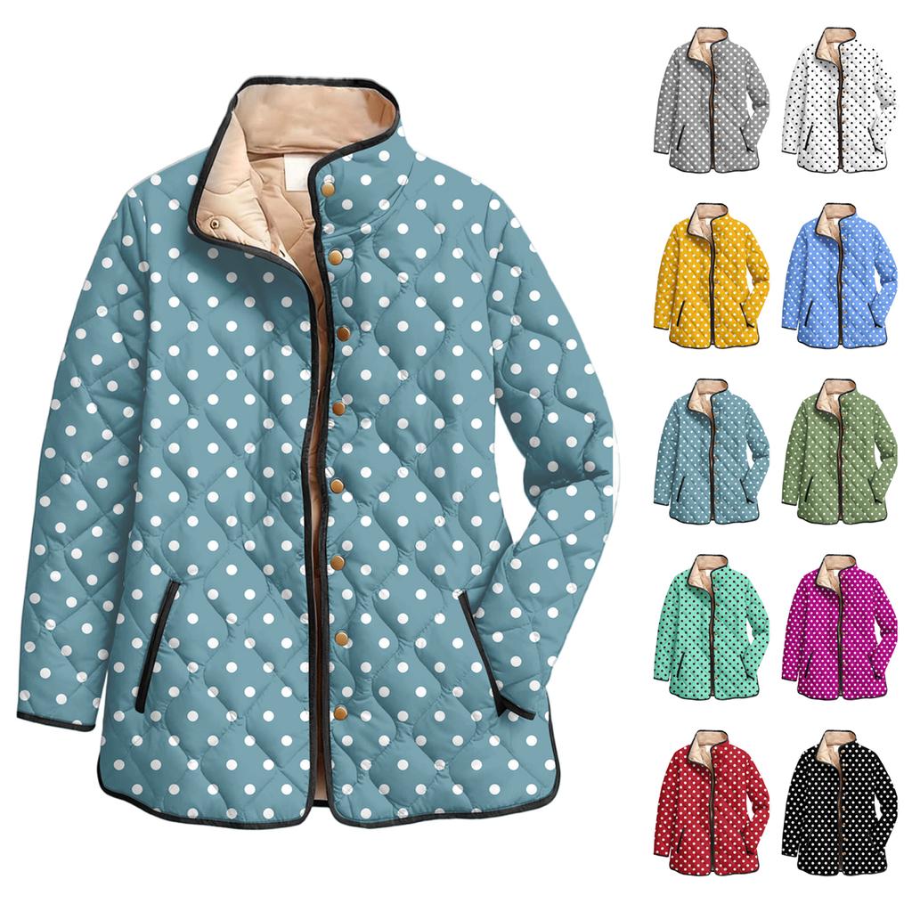 Women's Floral Print Stand Up Collar Pleated Cotton Long Sleeved Button Cotton Jacket