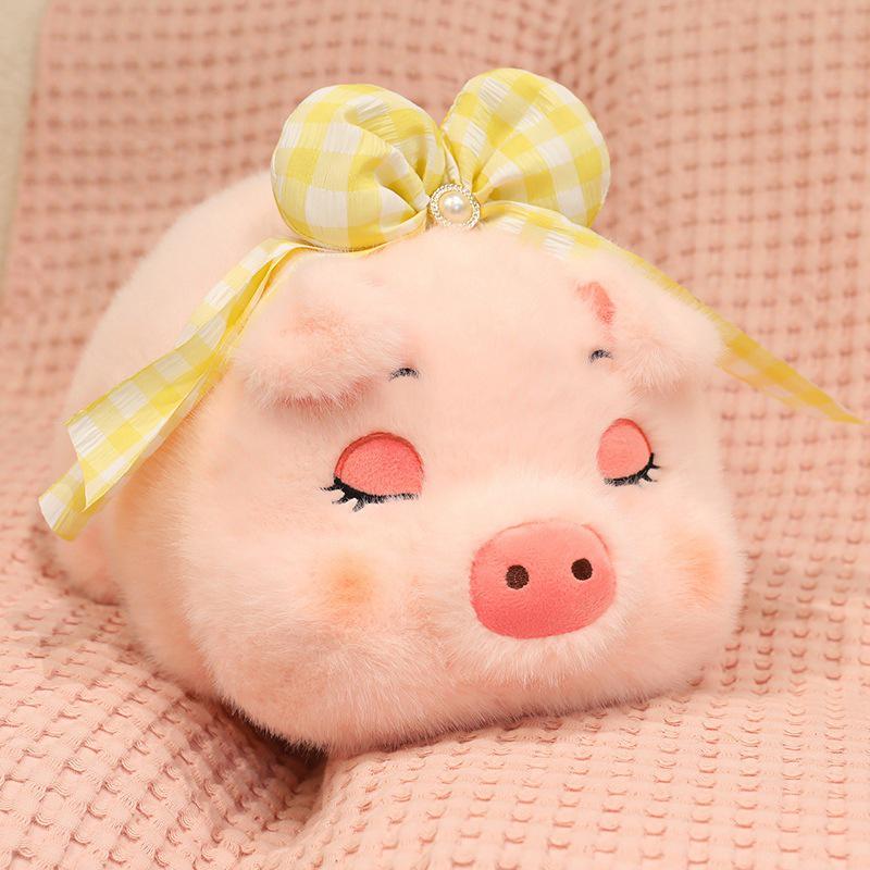 Plush Pig Head & Brain Bowknot Pillow - Adorable Pig Shaped Cushion for Girls' Beds and Sofas