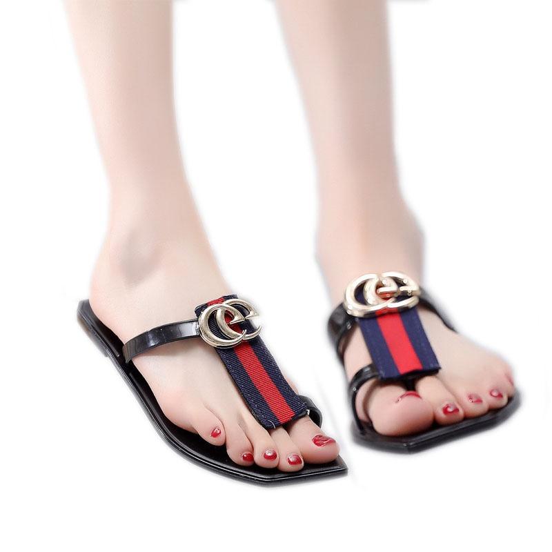 Hochwertige Sommer Damen Flip-Flops Mit Gurtband-Streifen-Design Für Strandbekleidung