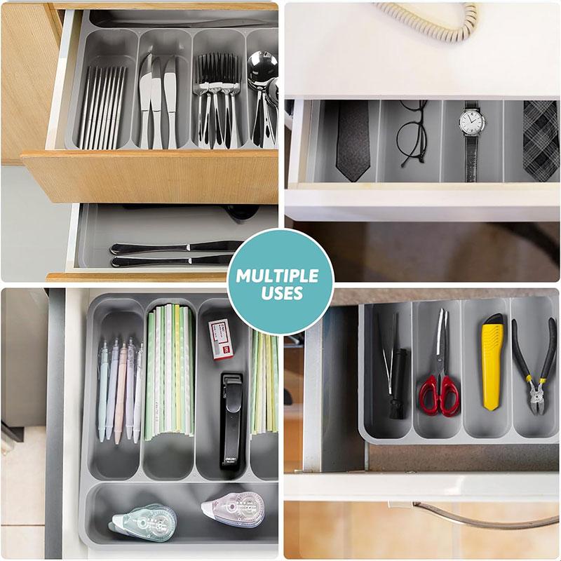 Expandable Cutlery Drawer Organizer Adjustable Kitchen Utensil Tray 6 Compartment Flatware Storage Divider Kitchen Organization