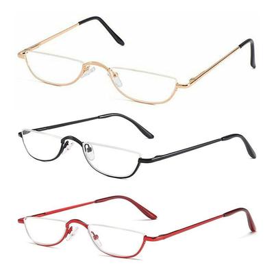 Halbrand-Lesebrille aus Metall, ultraleicht, mit Federscharnier, aus Kunstharz, für Alterssichtigkeit, Dioptrien +1,00 bis +4,0