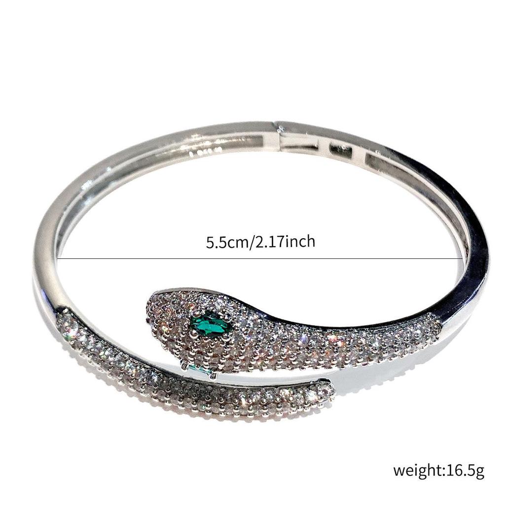 Vintage Green-Eyed Serpent Bangle: Exotic Snake Evil Eye Bracelet for Women