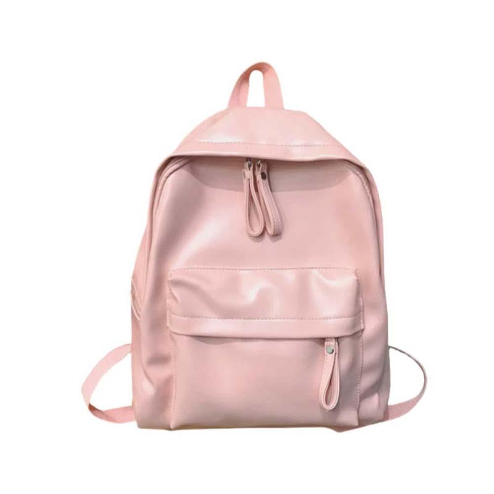 Large Capacity PU Leather Backpack Solid Color Unisex Couple Backpack Student School Bag  Men Women