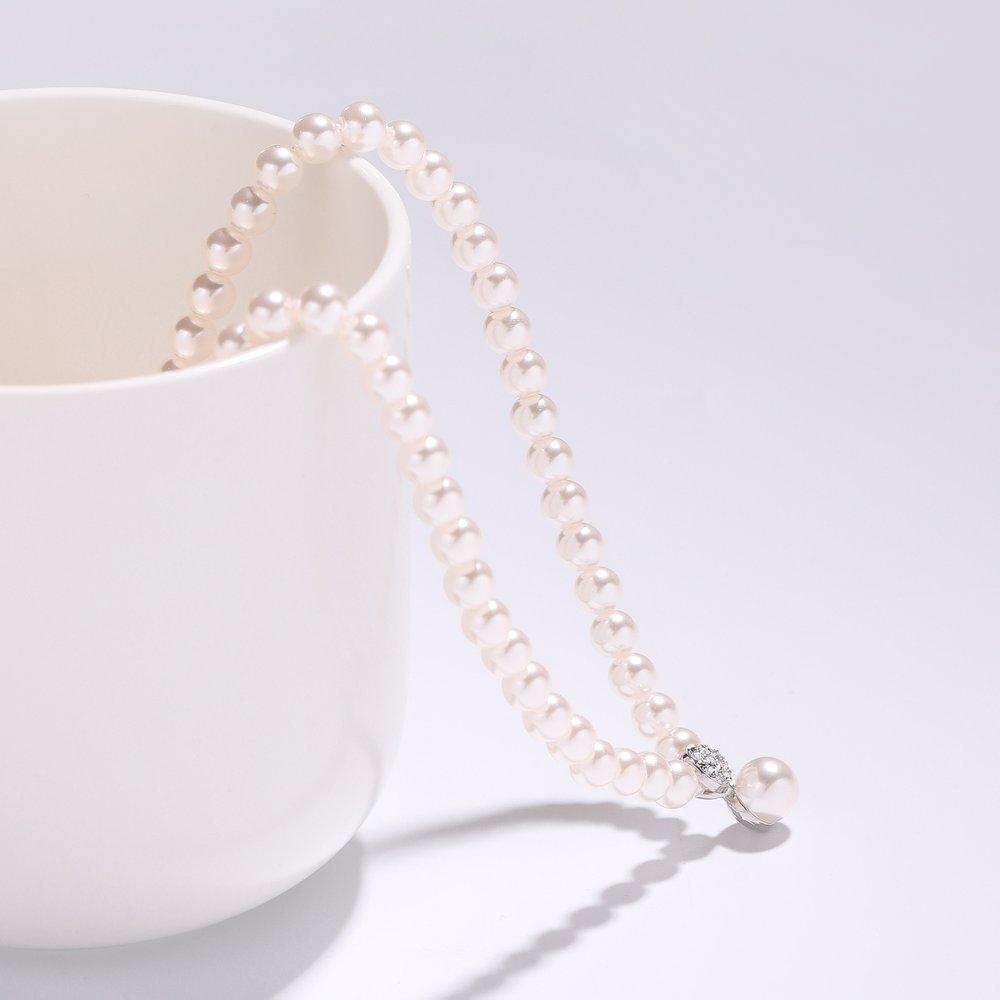 8mm Pearl Silver Ball 6mm Pearl Necklace Ec358N