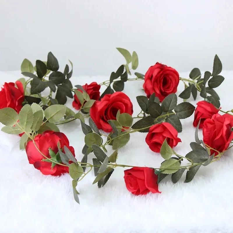 Silk Artificial Rose Vine Hanging Flowers for Wall, Rattan Fake Plants Leaves Garland, Wedding Home Garden Arch Decoration