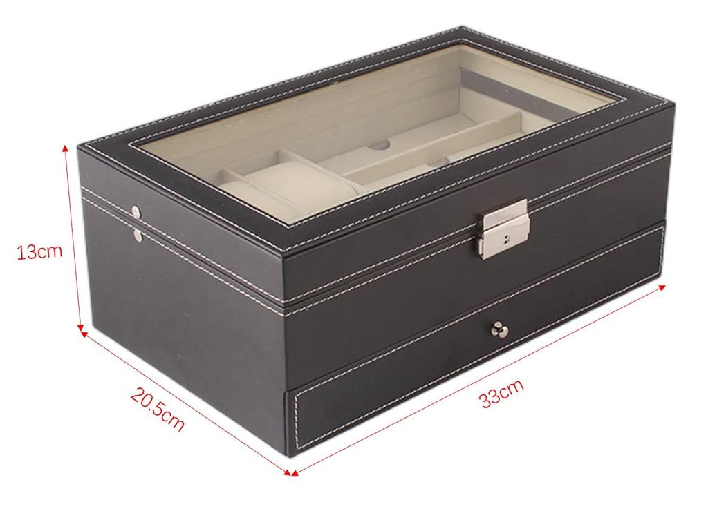 Ansimple And Accessories Storage PU Leather Collection Case 6 3 and Watch, Glasses, Sunglasses, Case, 2-Tier (Holds Watches, Glasses, Accessories)