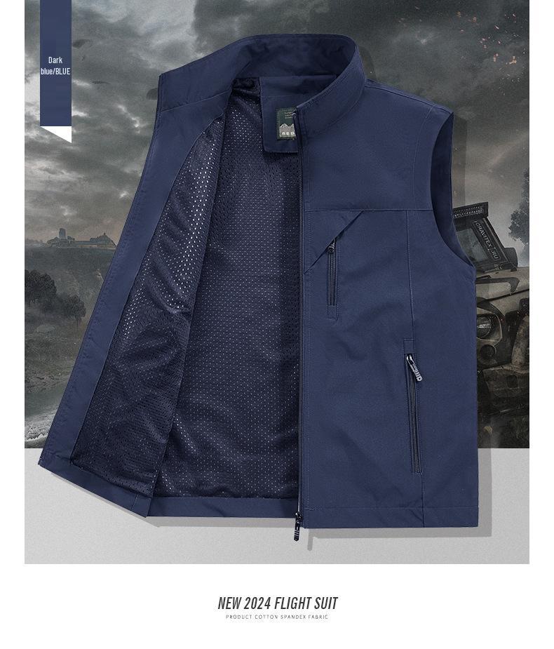Herren-Outdoor-Weste mit Stehkragen und mehreren Taschen - Ärmellose Jacke für Frühling/Sommer zum Angeln & Fotografieren