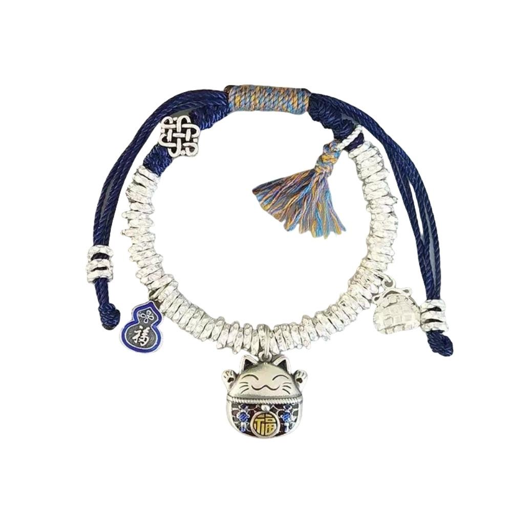 Lucky Braided Bracelet Irregular Beads Silver Beaded Bracelet Vintage Chinese Style Bracelet  Women