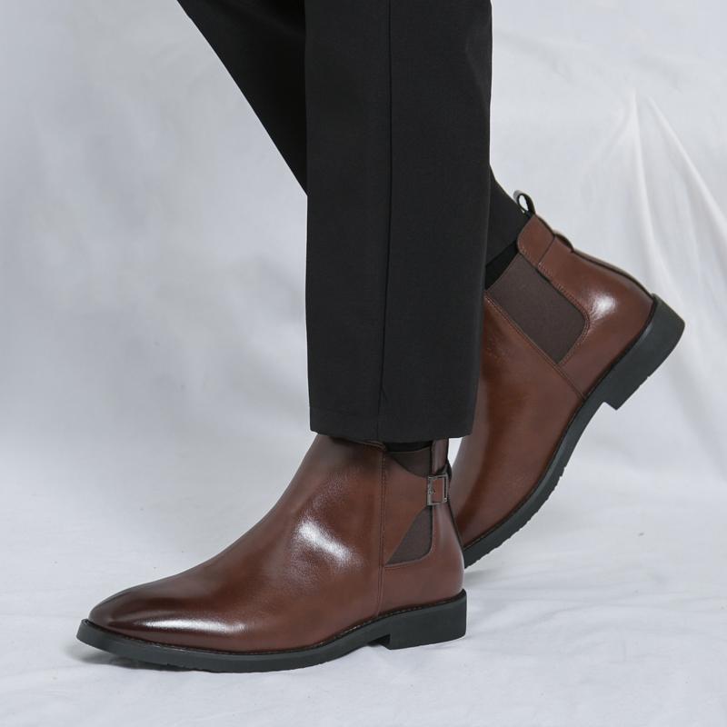 Yuppie Chelsea Shoes Men High Quality Oxford Ankle Boots Men's Dress Shoes Trend Britain Brogue Social Formal Shoes Men