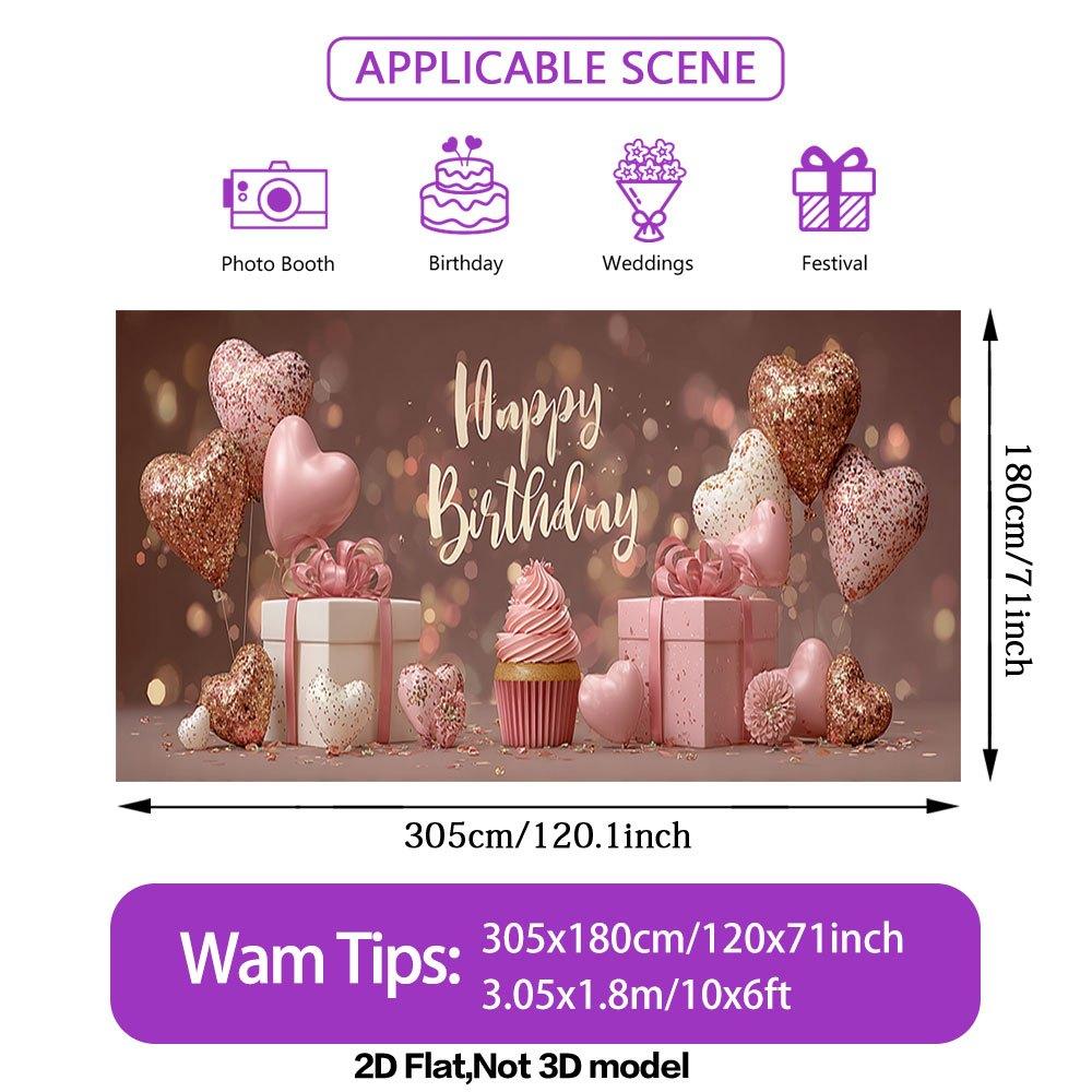 Lovely Birthday Gifts Balloons Banner, Polyester Backyard Party Backdrop