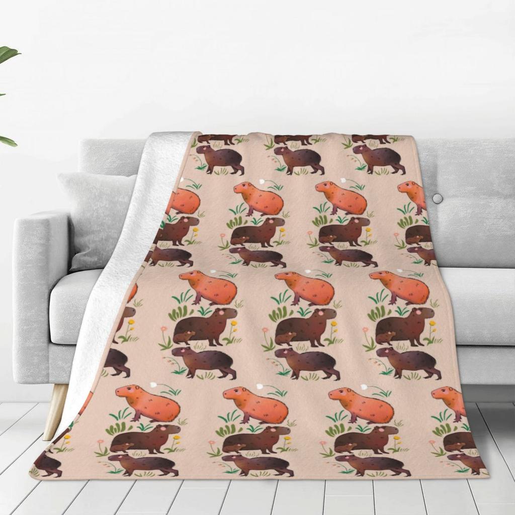 Capybara Cute Green And Brown Animal Blanket Soft Warm Flannel Throw Blanket Plush for Bed Living Room Travel Home Couch