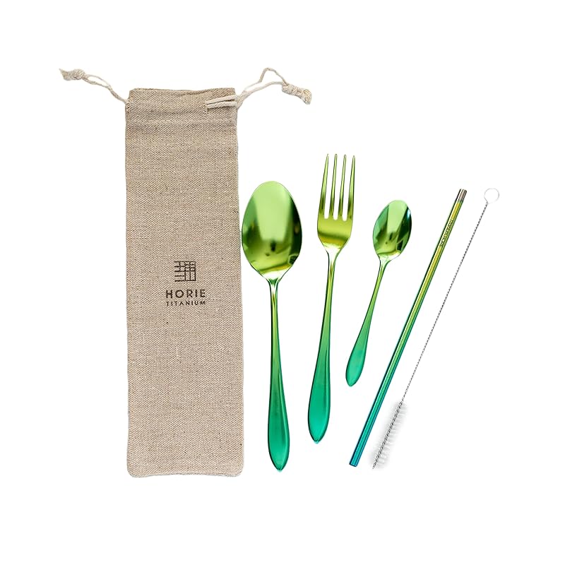 

HORIE titanium cutlery set gift light No rust carry each color (green)