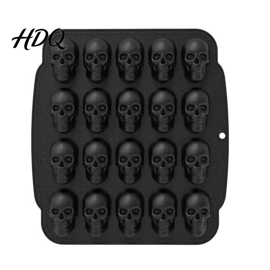 Dark Style Kitchen Gadgets Skull Cake Mold with 20 Cavity, Halloween Theme, Silicone Non-Stick Candy Themed Cafe Baking Tools Mold, Realistic 3D Tray