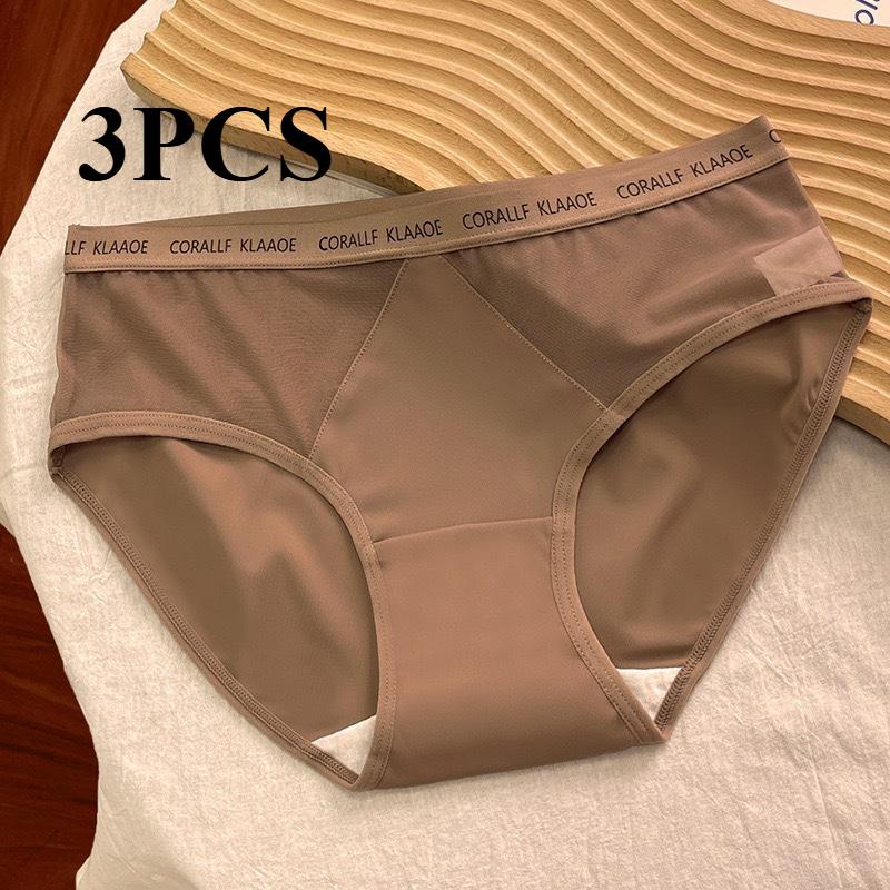 

3 шт. Женское бесшовное тонкое хлопковое нижнее белье большого размера Ice Silk со средней посадкой трусики XL коричневый