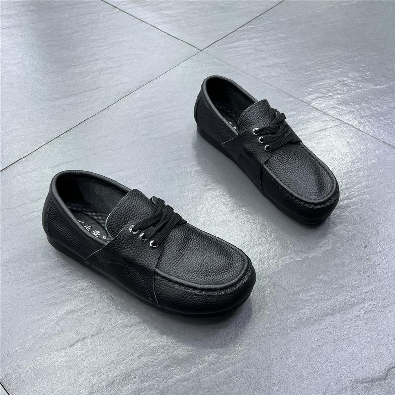 

Кожаные новые дышащие мягкие туфли на платформе шнуровка Doudou shoes blh 38 leather shoe size чёрный