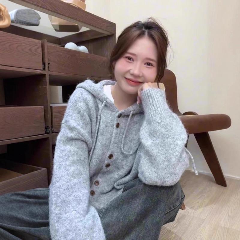 Hooded Sweater Cardigan Women's Autumn and Winter Thick Wear Loose Lazy Wind Soft Waxy Knitted Sweater Jacket Top