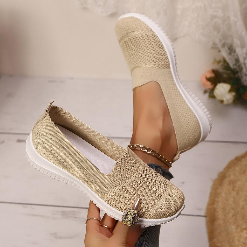 Zapatillas de deporte sin cordones de malla transpirable para mujer: zapatos planos cómodos de moda de verano 2025