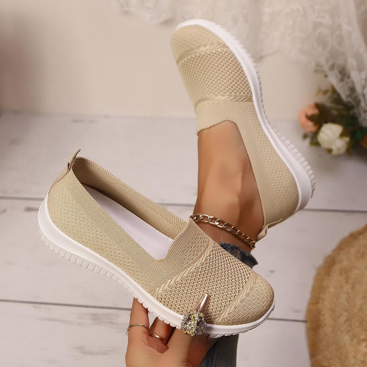 

Женские дышащие сетчатые кроссовки Slip-On - Лето 2025 Модные удобные туфли на плоской подошве 37 бежевый