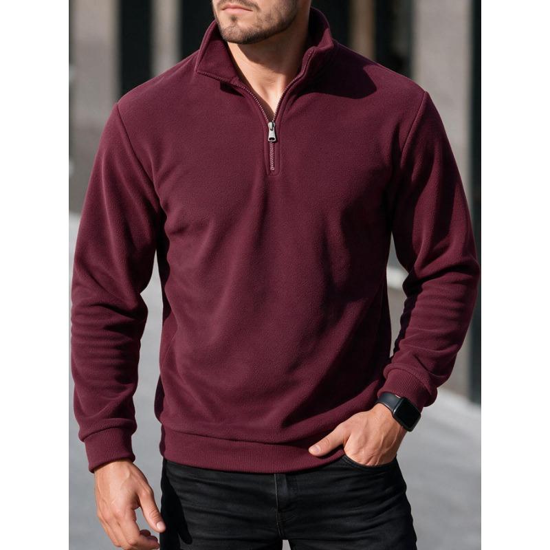Men S Solid Half Zip Casual Stand Collar Long Sleeve Sweatshirt
