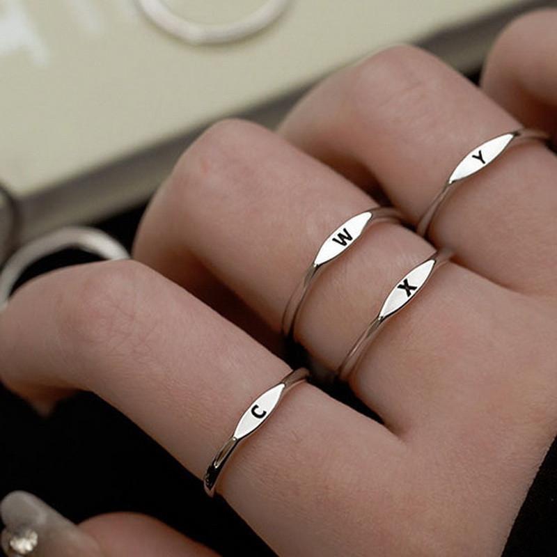Stainless Steel Silver Color A-Z 26 Initial Letter Name Ring for Women Minimalist Thin Adjustable Finger Rings  Jewelry