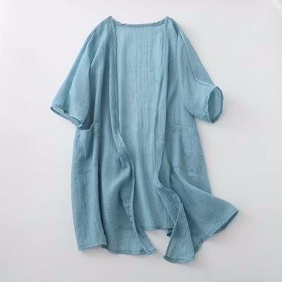 Cotton and Linen Cardigan for Women V-Neck Coat Casual Cardigan Thin Style Ramie Sunscreen Clothing Summer Shirt