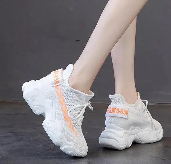 Fashion High Quality 8CM Knitting Air Mesh Women Spring Summer Shoes Chunky Sneakers Platform Wedge Breathable Fashion Sneakers Slip On