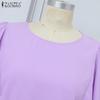 ZANZEA Women Casual Round Neck Loose Ruffles Short Sleeve Plain Blouse