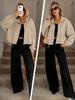 Fall Winter High Neck Zipper Drawstring Pocket Women Loose Baseball Jacket Coat