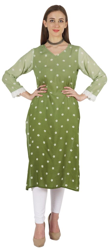 Bimba Printed  Designer  Kurta  For Womens Straight Kurti V-Neck Ethnic  Traditional  Wear - Cotton