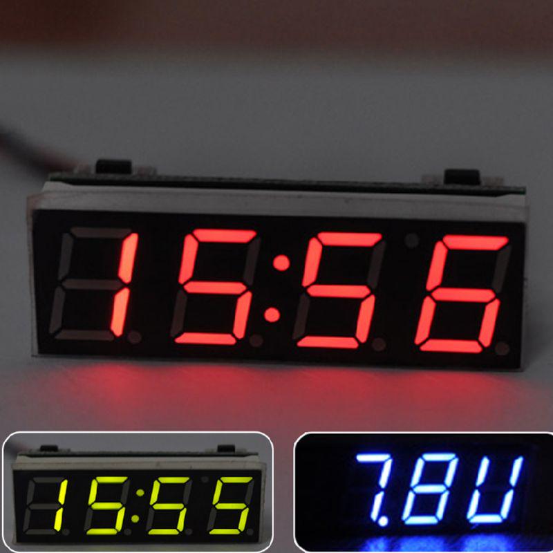 Mini Car Digital Clock Thermometer Voltmeter 3 IN 1 LED Display Digital Timer Voltmeter Interior Electronic Accessories