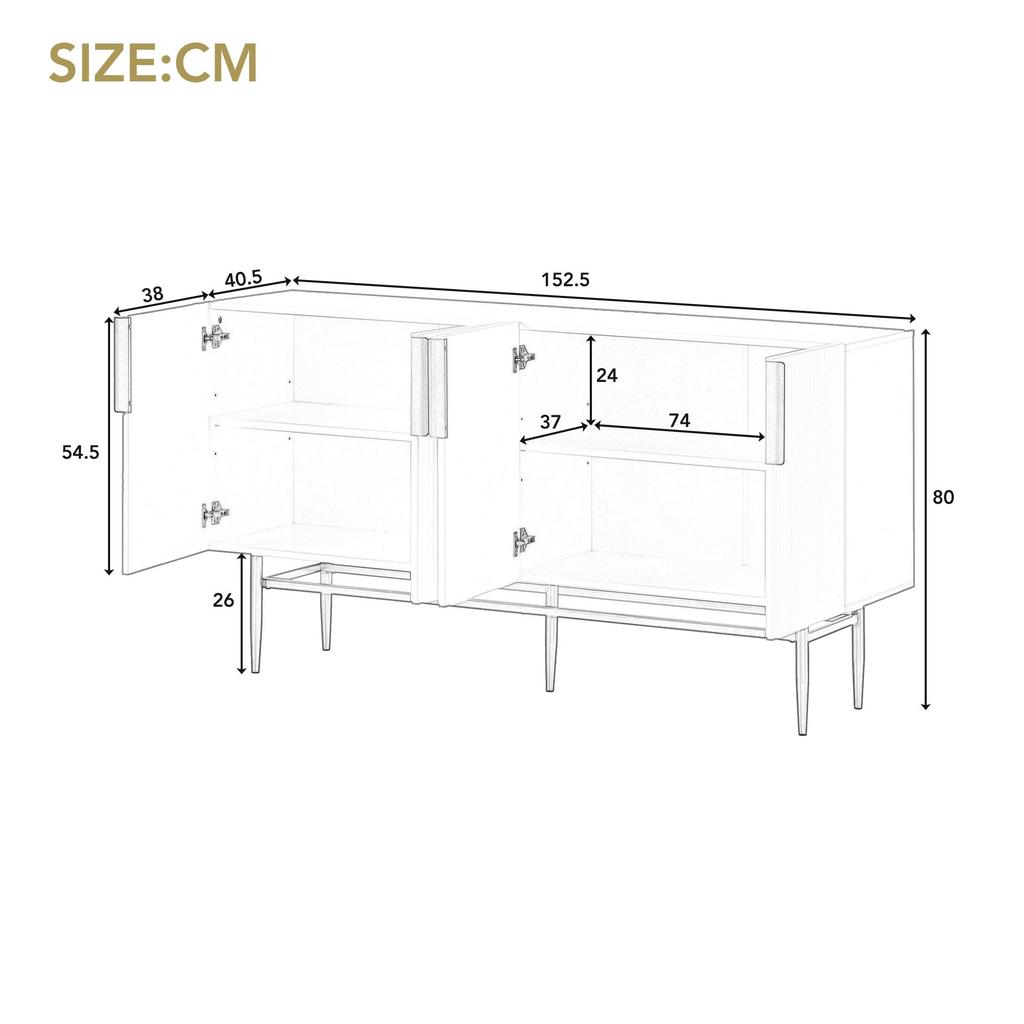 Sideboard Storage Cabinet, Modern Buffet with 4 Doors, Adjustable Shelf, Metal Legs, Storage Cabinet Sideboard with Ample Storage Space