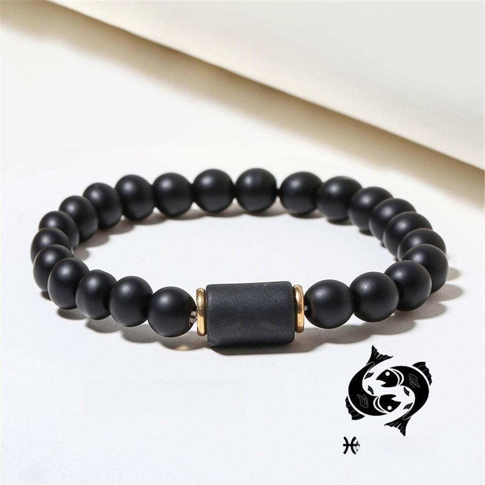 Twelve Constellations Beaded Elastic Bracelet For Men And Women With Black Matte Agate For Travel Gifts