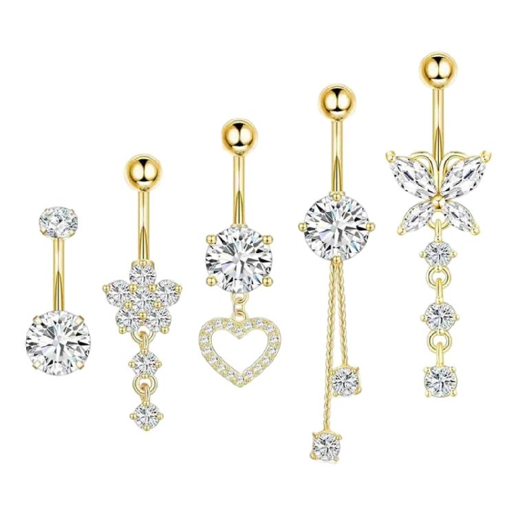 5 Butterfly Belly Button Rings Cubic