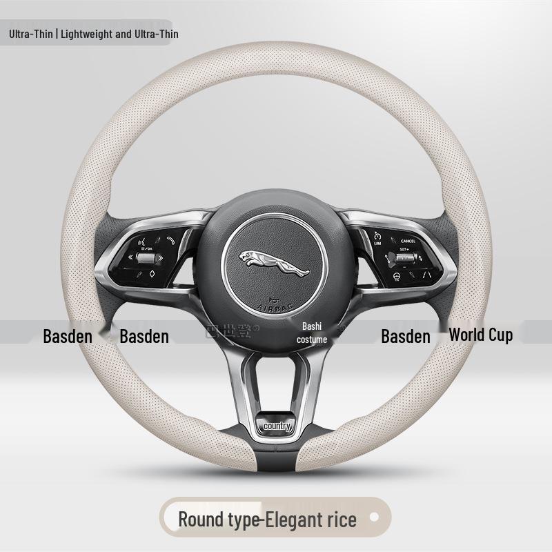 Genuine Leather Steering Wheel Cover for Jaguar E-PACE, XF, XE, XJ, F-PACE - Ultra-Thin Grip