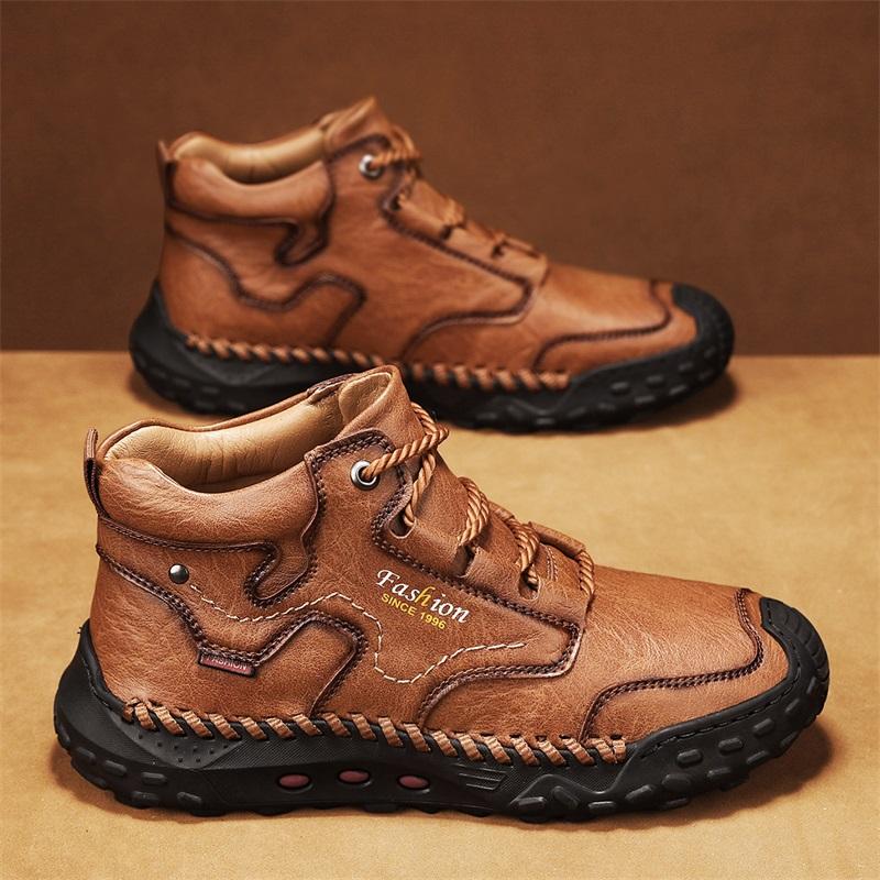 Winter/Fall Mens Handmade Casual Leather Casual Shoes High Boots Leather Shoes  for Men Soft and Comfortable Non-slip Ankle Boots