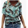 Summer V-neck 3D Feather Flower Printed Top Fashionable Casual Short Sleeved Women's T-shirts