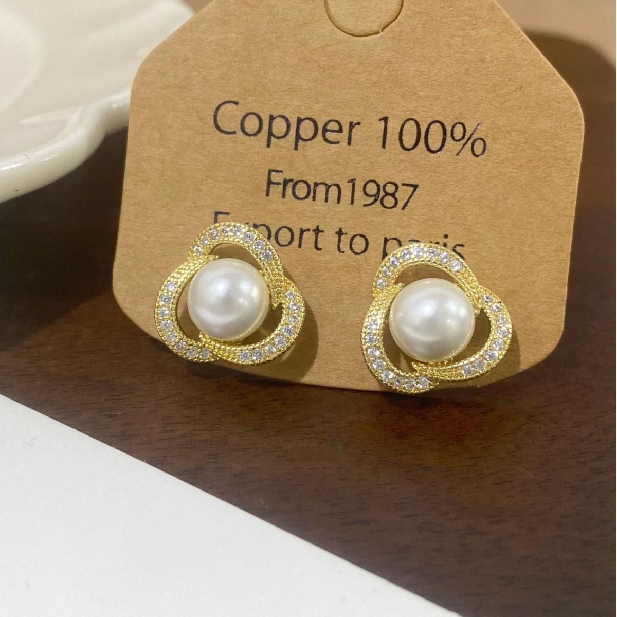 Elegant French Zirconia Pearl Stud Earrings for Women – Versatile and Stylish Design