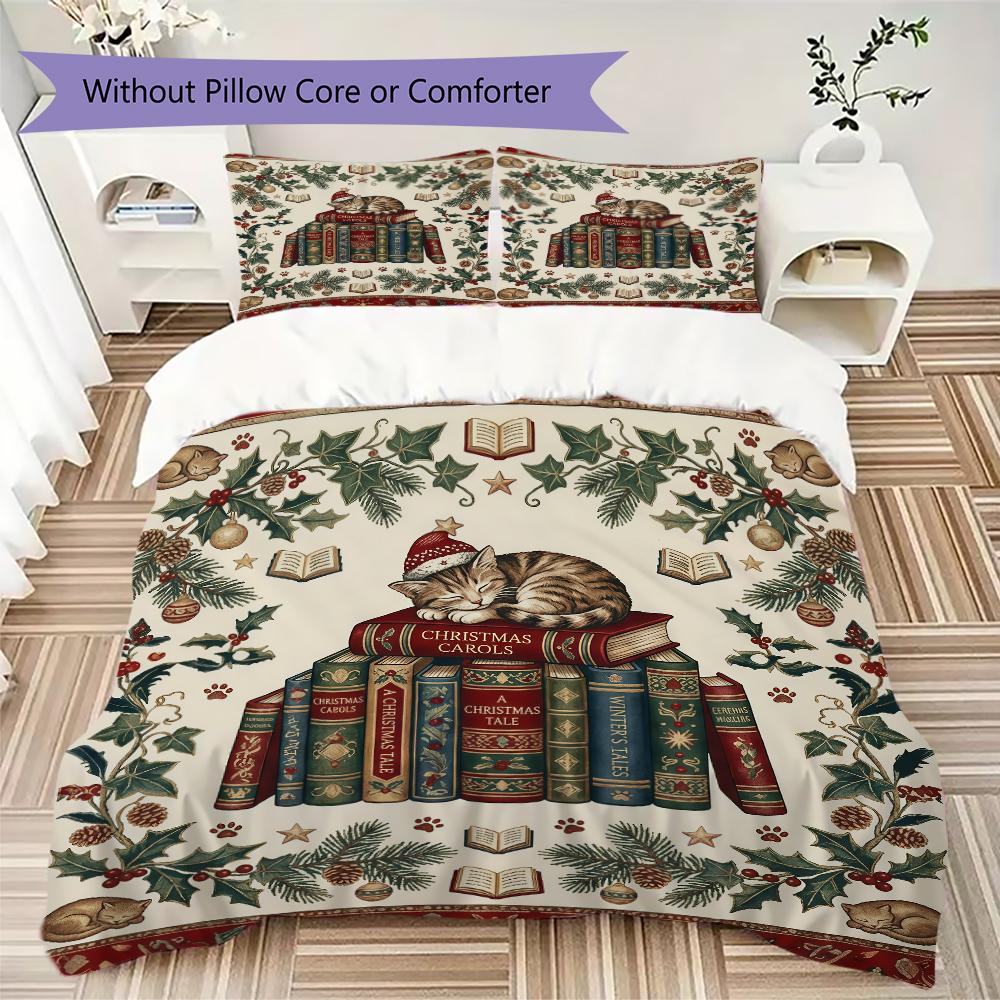 North Pole Delivery Pattern Bedding uilt Set uilt Cover Pillowcase Home Decoration Birthday Gift (1 * duvet cover + 2 * pillowcase without core)_XIA