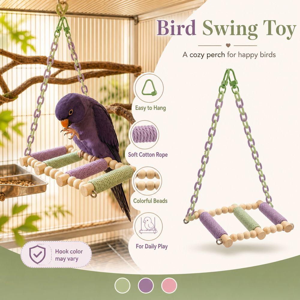 Cotton Rope Parrot Rope Ladder Wooden Construction Bird Cage Ladder for Cockatiels